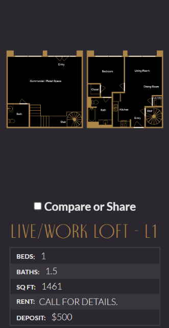 Floor plan for 1 bed, 1.5 baths, 1461 sqft